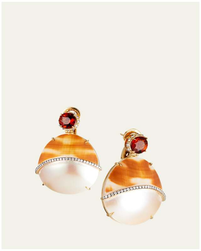Nautilus Shell Oval Earrings with Diamonds and Citrine in 18K Gold